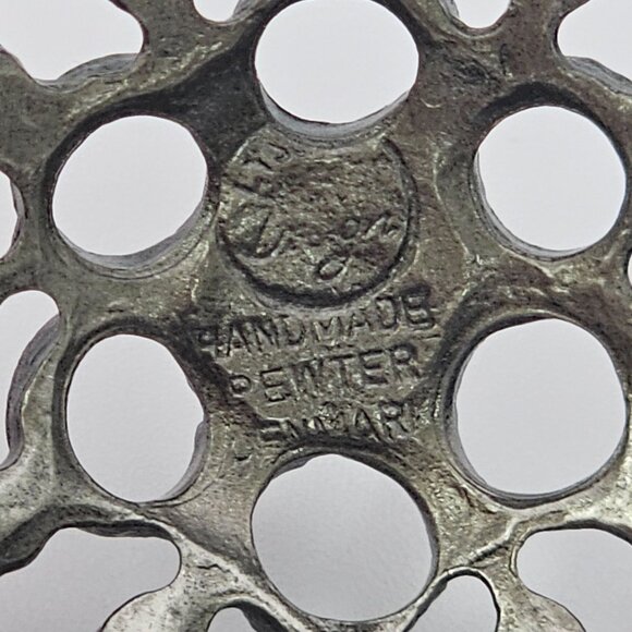 VTG Necklace Pendant Silver Tone Pewter Round Denmark Retro Whimsigoth Floral 2" - Picture 5 of 16